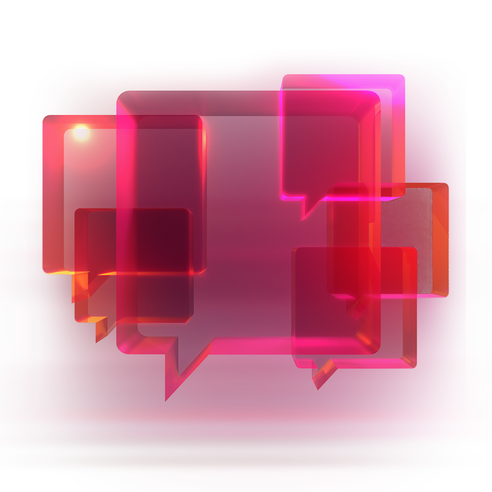 Glass chat bubbles in orange and purple